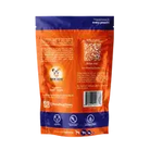 Back of Beef Chews Beef Larynx 6 oz bag orange blue resealable pet food with QR code barcode logo