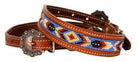 Leather Dog Collar With Periwinkle, Red & Yellow Beaded Inlay Dog