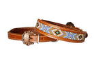 Leather Dog Collar with periwinkle, mint, white, and gold beaded inlay design Dog