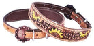 Hand Painted Sunflower leather dog collar with copper buckle. Dog