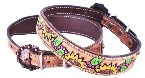 Sunflowers & Cactus Hand Painted Leather Dog Collar Dog