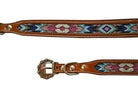 Leather dog collar features a medium leather with turquoise, pink and purple beaded inlay Dog