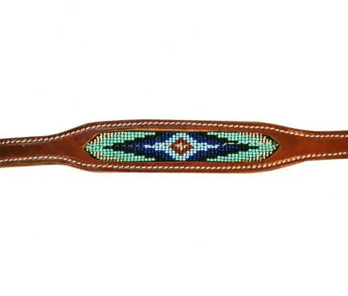 Leather Dog Leash turquoise beaded inlay design Dog