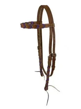 Argentina cow leather brow band headstall with colored lacing, with quick tie ends. Horse