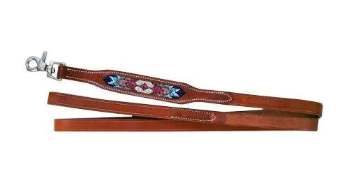 Leather Dog Leash turquoise, pink and purple beaded inlay design Dog