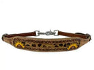 Brown leather wither strap with sunflower embroidery and cheetah inlay