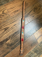 Handcrafted Padded Leather Tooled Dog Collar Red Leaf Dog