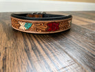 Handcrafted Padded Leather Tooled Dog Collar Red Leaf Dog