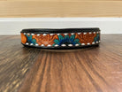 Handcrafted Padded Leather Tooled Dog Collar Blue Sunflower Dog