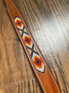 Leather Dog Collar with Orange and red beading Dog