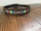 Leather Dog Collar with blue, pink yellow beading Dog