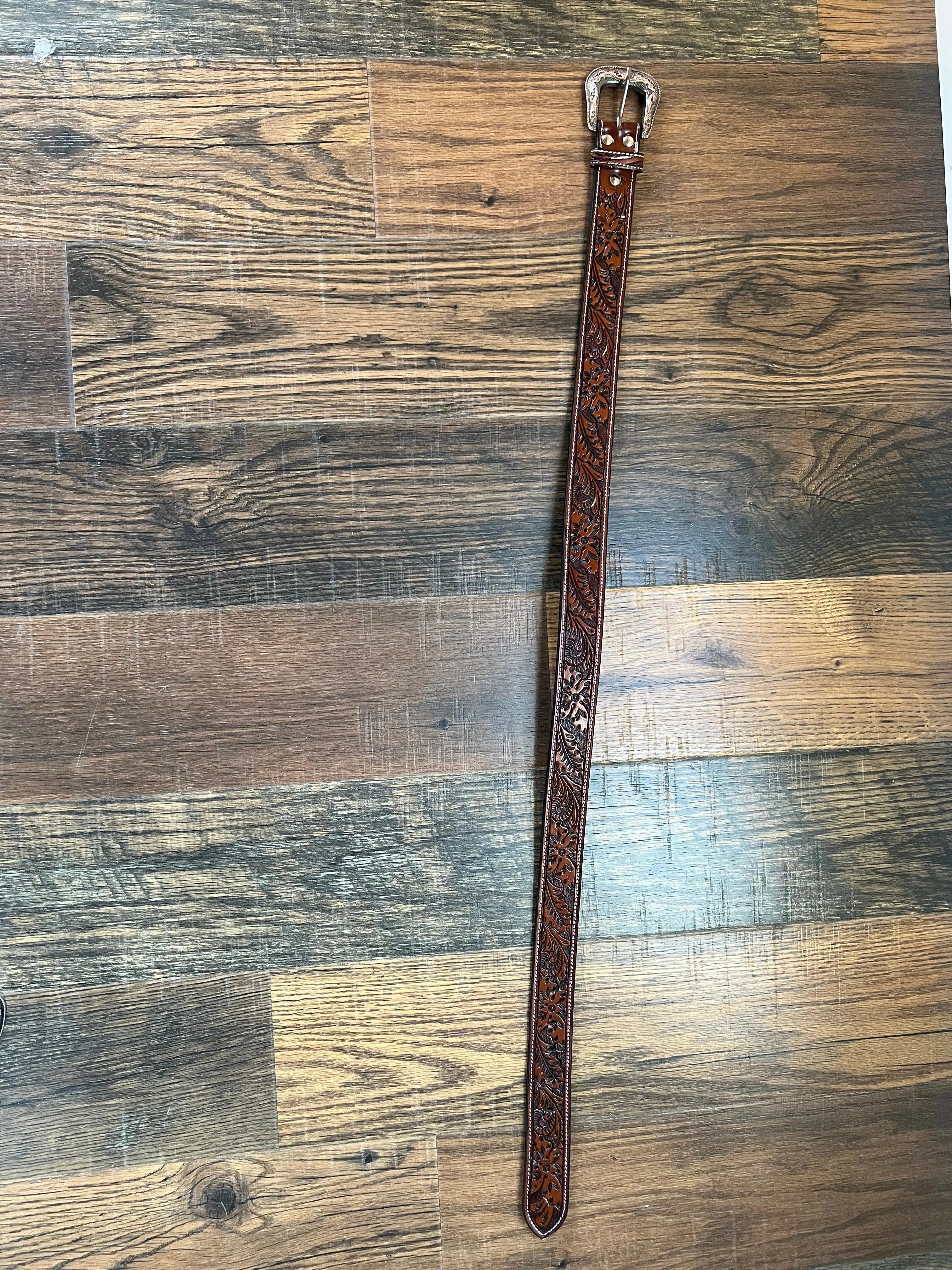 Handmade Leather Leaf Tooled Belt Belts