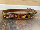 Handmade Leather Tooled Sunflower Cactus Handpainted Belt Belts