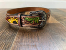 Handmade Leather Tooled Sunflower Cactus Handpainted Belt Belts