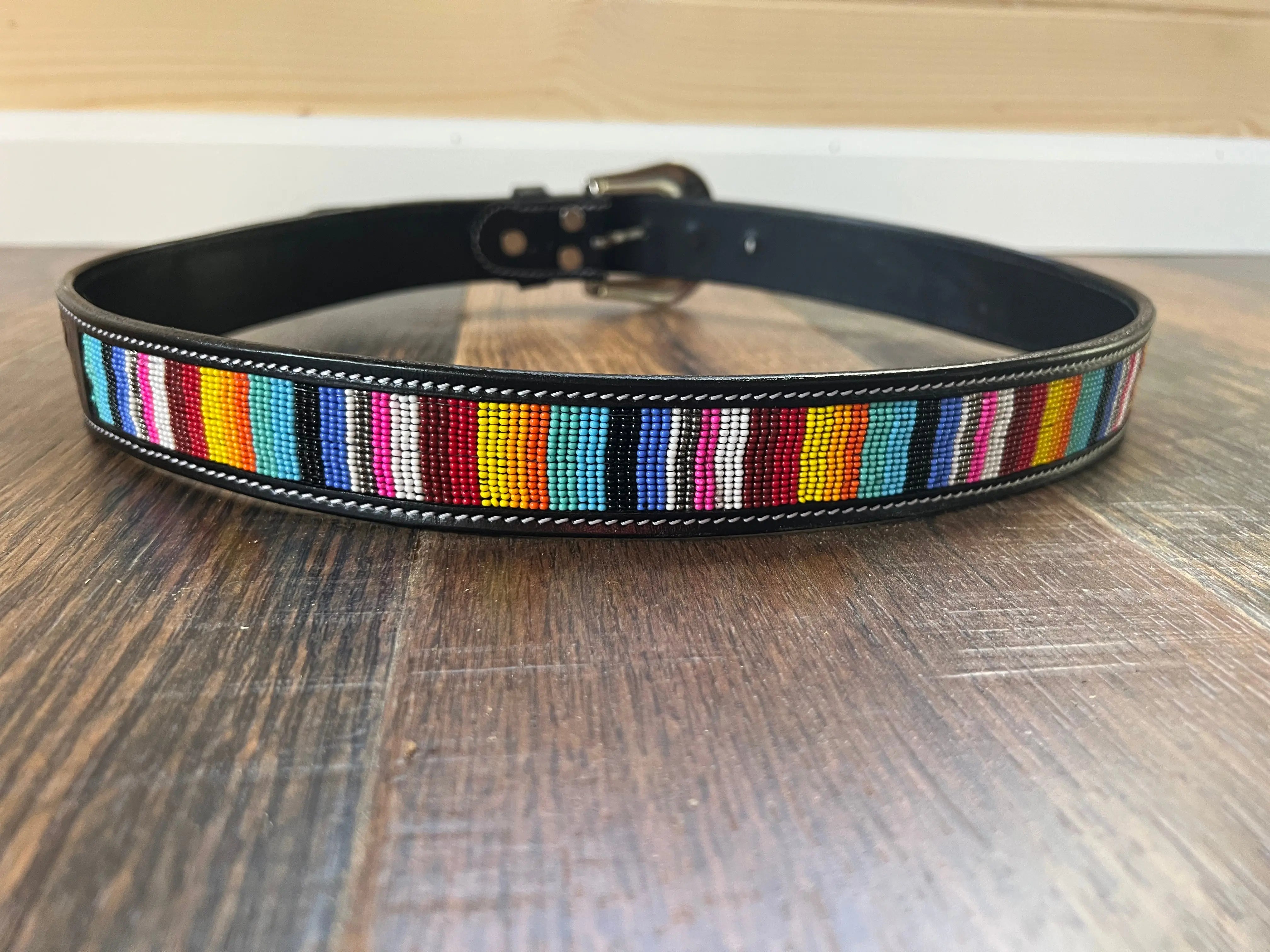 Handmade Leather Rainbow Beaded Tooled Belt Belts