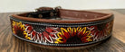 Handcrafted Padded Leather Tooled Dog Collar Fire Sunflowers Dog