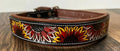 Handcrafted Padded Leather Tooled Dog Collar Fire Sunflowers