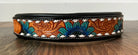 Handcrafted Padded Leather Tooled Dog Collar Blue Sunflower Dog