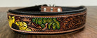 Handcrafted Padded Leather Tooled Dog Collar Sunflower Cactus Dog