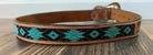 Handmade Leather Belt Tooled with Teal,Black & White Beading Belts