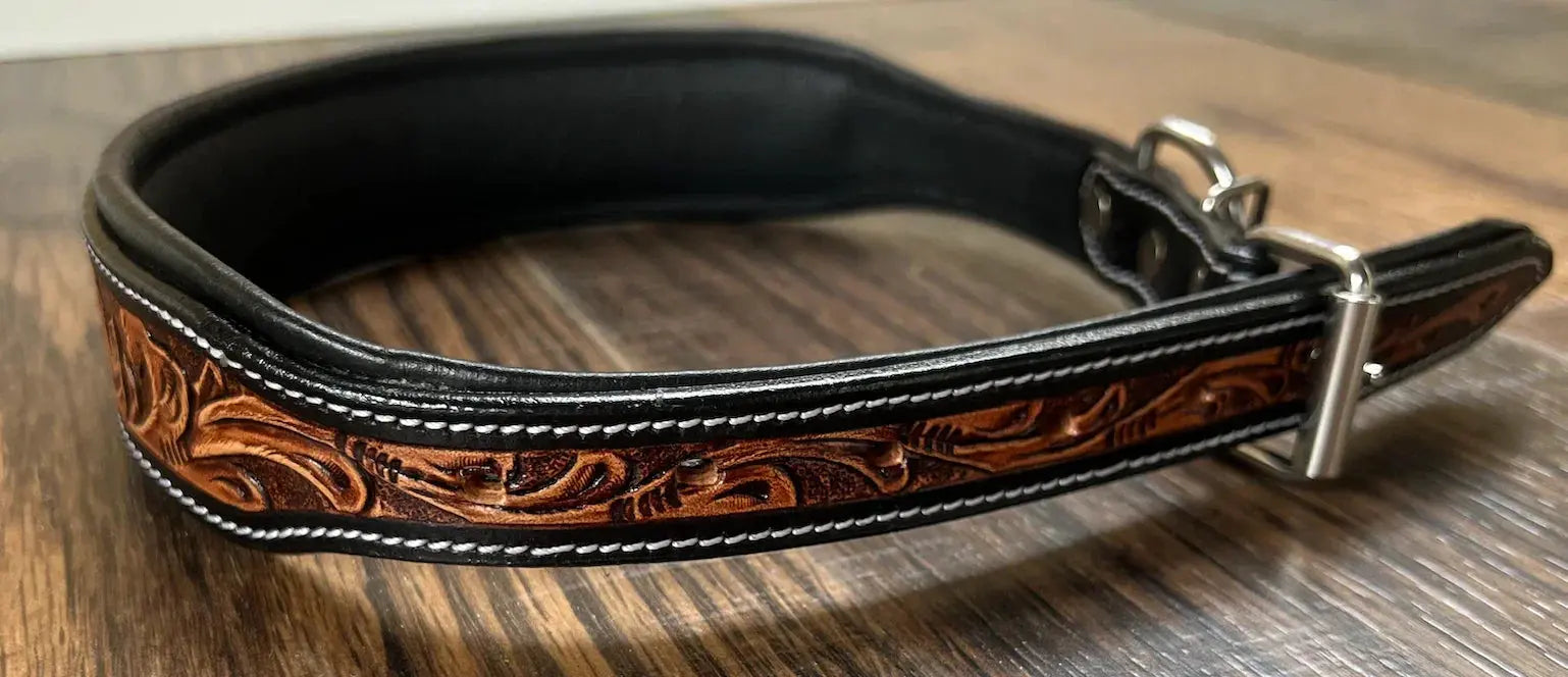 Handcrafted Padded Leather Tooled Dog Collar Dog