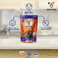 Raw Dog Beef Chews Beef Larynx 6 oz pouch with orange purple packaging