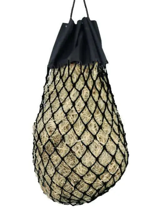 Easy-fill slow feed nylon hay bag with drawstring top closure Horse