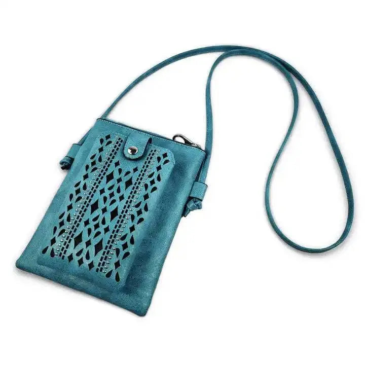 Montana Twist PU Leather Turquoise Laser-Engraved Crossbody Phone Bag handbag