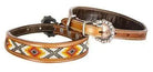 Leather Dog Collar Beaded Inlay Red, Orange, and Yellow Dog