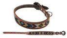 Leather Dog Collar With Red, Yellow, and blue Beaded Inlay Dog