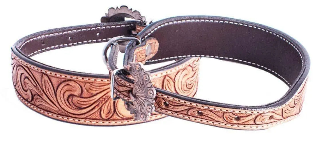 Leaf tooled leather dog collar Dog