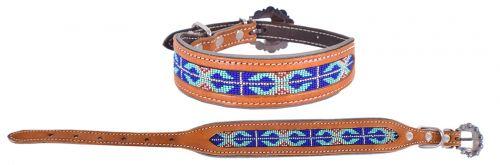 Showman Couture ™ Genuine leather dog collar with a royal blue beaded inlay - KP Pet Supply