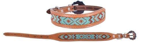 Showman Couture ™ Genuine leather dog collar with beaded inlay - KP Pet Supply