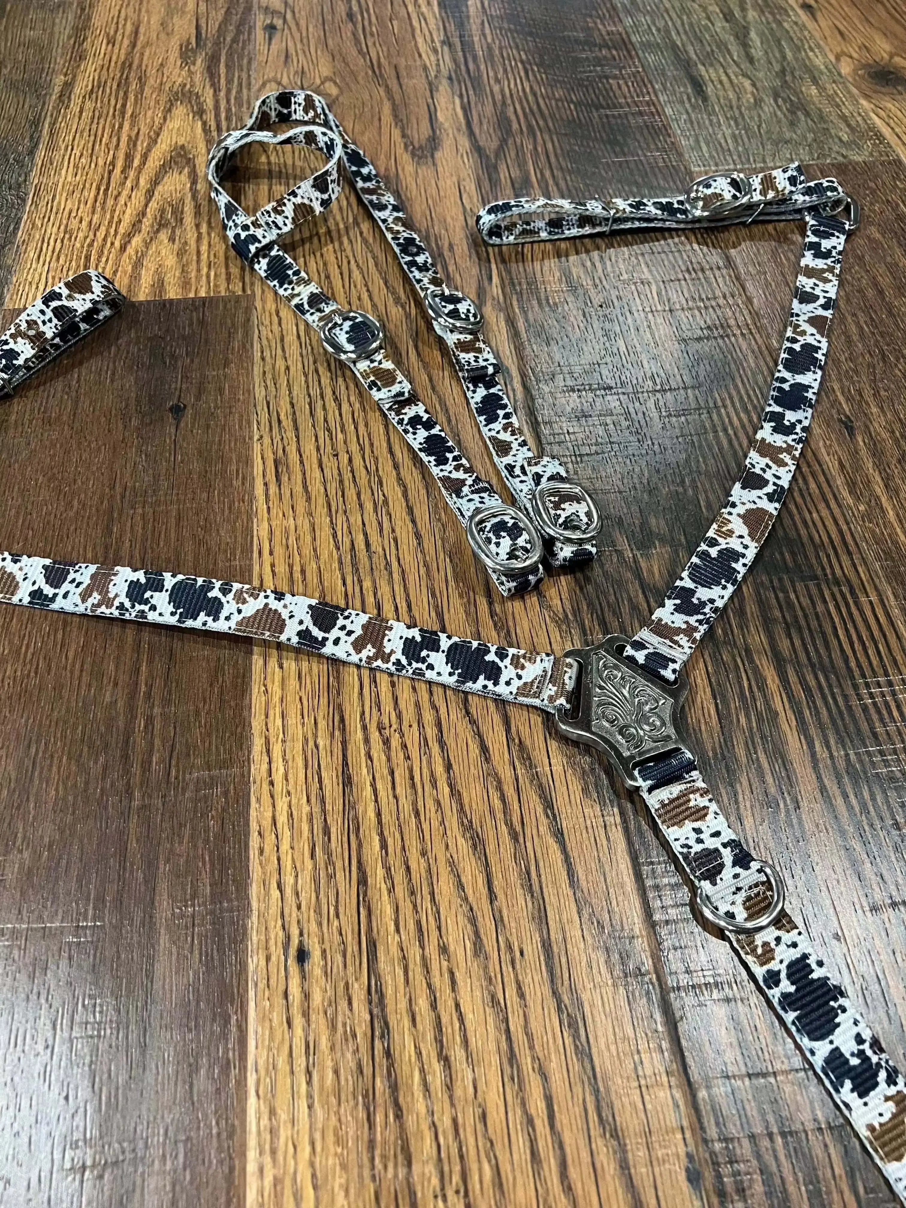 Nylon Cow Print One Ear Headstall and Breast Collar Set HORSE SIZE Horse Tack