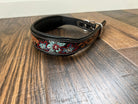 Handcrafted Padded Leather Tooled Dog Collar Blue/Red flowers Dog