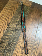Handcrafted Padded Leather Tooled Dog Collar Leaf tooling and Teal lacing Dog