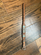 Handcrafted Padded Leather Tooled Dog Collar with Blue Accents Dog