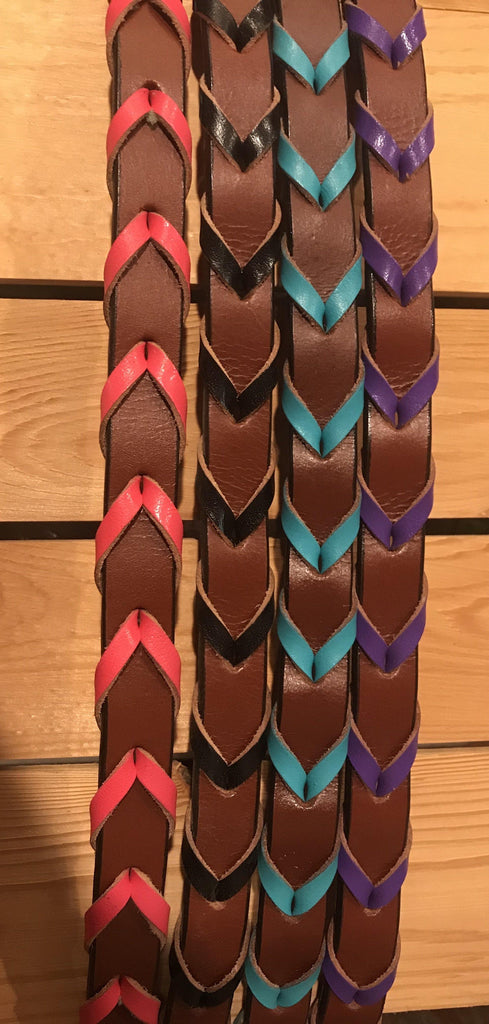 8ft leather braided rein with colored lacing - KP Pet Supply