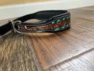 Handcrafted Padded Leather Tooled Dog Collar Leaf tooling and Teal lacing Dog