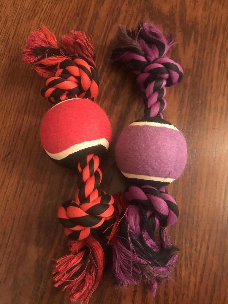 KP Pet Supply Knot Rope and Tennis Ball Dog Toy Rope Toy - Blue, Pink, and Green - KP Pet Supply