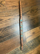 Handcrafted Padded Leather Tooled Dog Collar with Blue Accents Dog