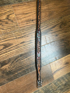 Handcrafted Padded Leather Tooled Dog Collar Blue/Red flowers Dog