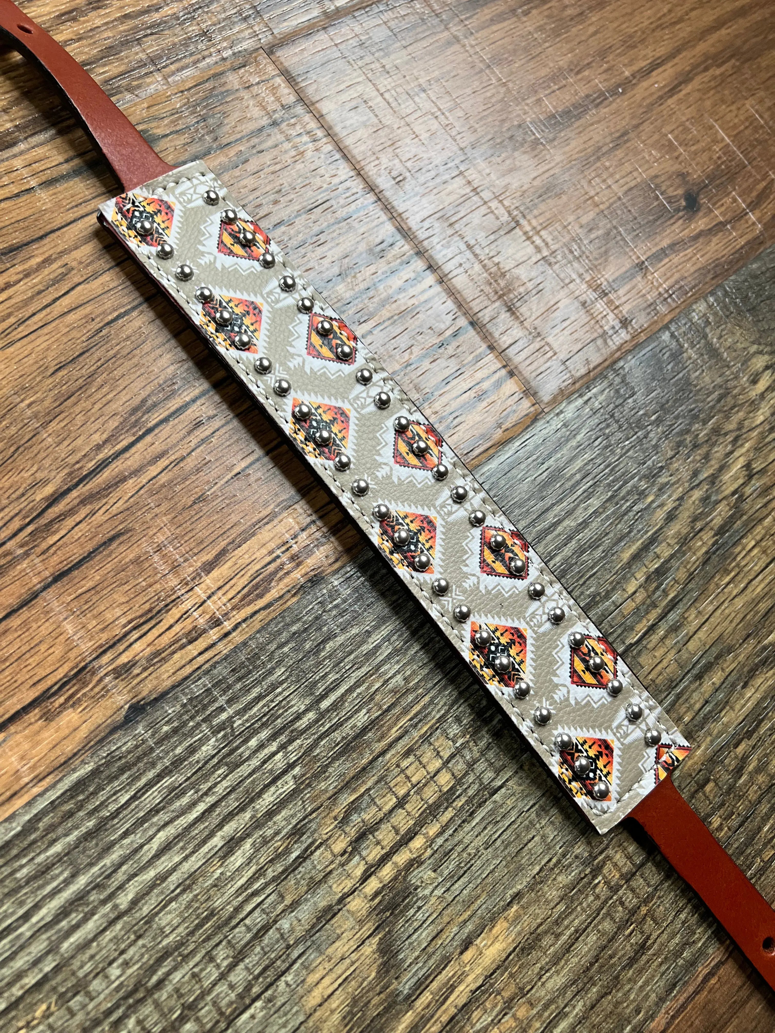 Tan/Orange Aztec Leather Wither Strap Horse