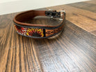Handcrafted Padded Leather Tooled Dog Collar Fire Sunflowers Dog