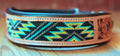 Handcrafted Padded Leather Tooled Dog Collar with Yellow, Blue Beading