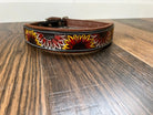 Handcrafted Padded Leather Tooled Dog Collar Fire Sunflowers Dog