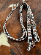 3/4" x 8ft Cow Print nylon contest rein with scissor snap end Reins