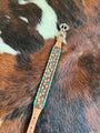 Genuine leather dog collar with teal rawhide