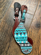 Ladies Teal/blue/Black/White Aztec Leather spur straps Horse Tack