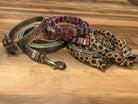 Dog collar and leash set with leopard print, stripes, and sunflowers
